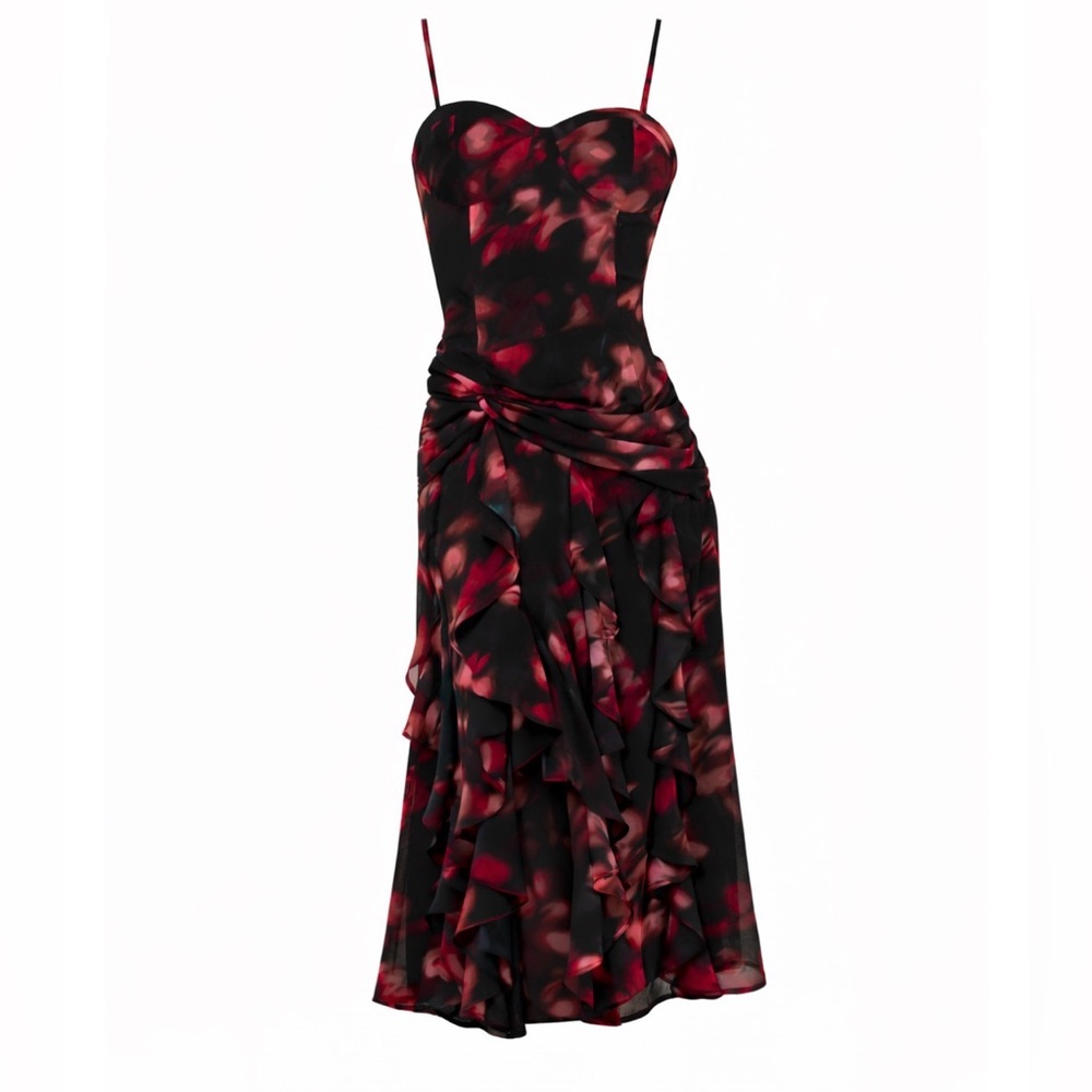 🆕Abstract Ruffled Knotted Midi Dress - Size XL
